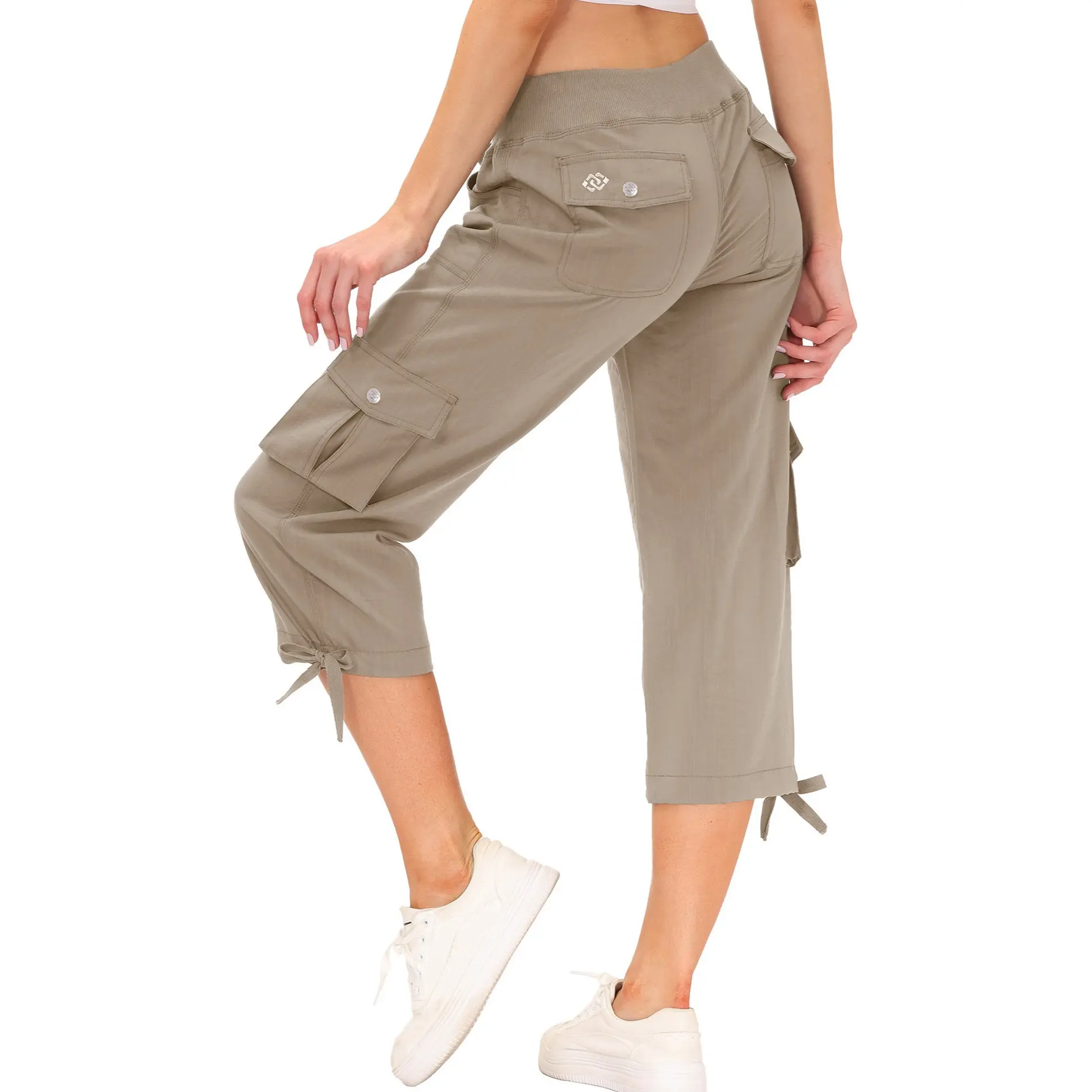 Women's Cargo Capri Pants, Lightweight Loose Fit Rayon Trousers with Mid Waist, Pockets and Bug Guard Cuffs for Outdoors, Hiking, Bottoms, Sporty Chic, Basics, Activewear With Pockets, Cargo Capris Pants, Drawstring, Straight Pants