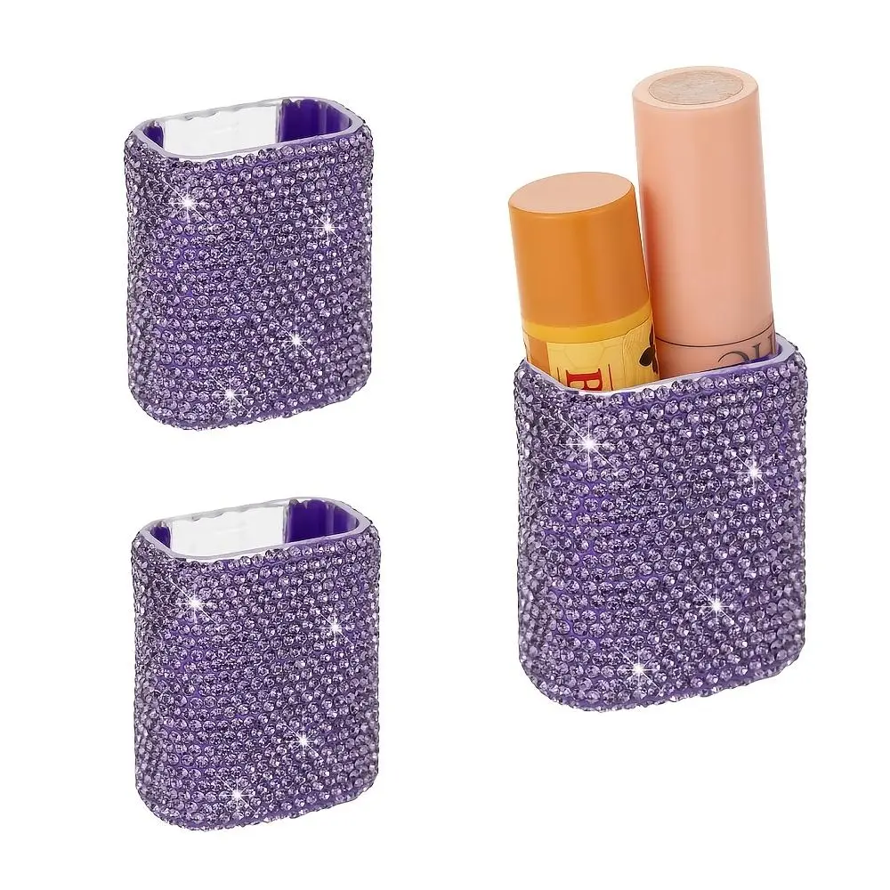 2pcs Diamond-Studded Car Lipstick Box, Diamond-Studded Lipstick Holder, Can Be Used for Desks, Computer Desks, Washstands, And Cars
