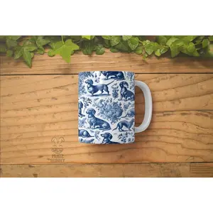 Dachshund Mug - French Toile de Jouy Mug, Dachshund Pattern, Sausage Dog Gift, Doxie Lovers, Dog Lovers Mug