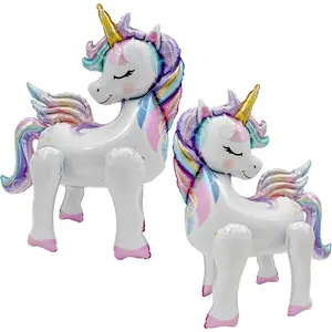 Self-standing unicorn balloons for birthday decorations rainbow unicorn party supplies unicorn foil balloon - 28 inch, pack of 2