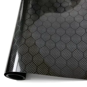 1ft x 5ft PET Honeycomb Carbon Fiber Gloss Black Vinyl Wrap Auto Car Sticker Decal Film Sheet Like Paint Bubble Free Air Release Technology