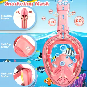 Kids Full Face Snorkel Mask Safe & Comfortable Breathing System Anti-Fog Anti-Leak Diving Mask for Swimming & Snorkeling