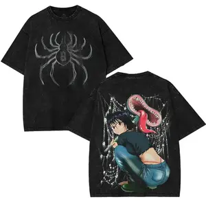 Hunter X Hunter Shizuku Murasaki Phantom Troupe T-Shirt – HXH Anime Manga Graphic Tee, Double-Sided Print, Acid-Washed Oversized Cotton Shirt, Casual Crewneck Short Sleeve Top, Men’s Streetwear Graphic Tee, Double-Sided Water Wash T-Shirt