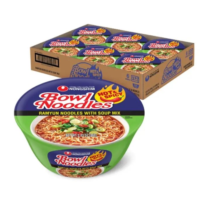 Nongshim Ramen Noodles, Gourmet Instant Ramen bowl, Premium Microwavable Noodle Soup, Hot & Spicy, 3.03 Ounce (Pack of 6)