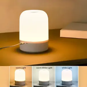 3 Color Dimmable LED Lamp for Bedroom Touch Lamp 1200mAh Battery Operated Cordless Mood Lighting Rechargeable USB Powered Plastic Shade Modern Tabletop Lamp