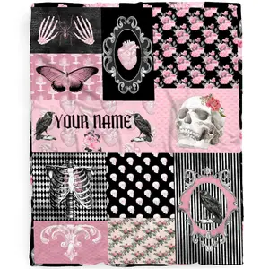Gothic Collage Rose Skull Butterfly Skeleton Retro Ulta Soft Fleece Flannel Blankets Birthday Throw Blanket Bedding Outdoor Cover All Season for Picnic Couch Twin-60x50In