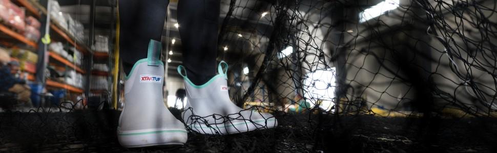 XTRATUF Women's Durable Waterproof Breathable Slip-Resistant 6 Inch Ankle Deck Boots, Gray Slip Resistant Rubber Fishing Boat Shoes, Lightweight Outdoor Work Footwear