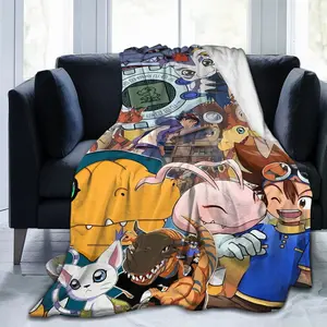 Digimon Anime Ultra-Soft Flannel Blanket with Vibrant Character Designs - Cozy Living Room, Office, Sofa Decor, All-Season Travel Throw, Perfect Gift for Fans, Home Decor Accessory 0155