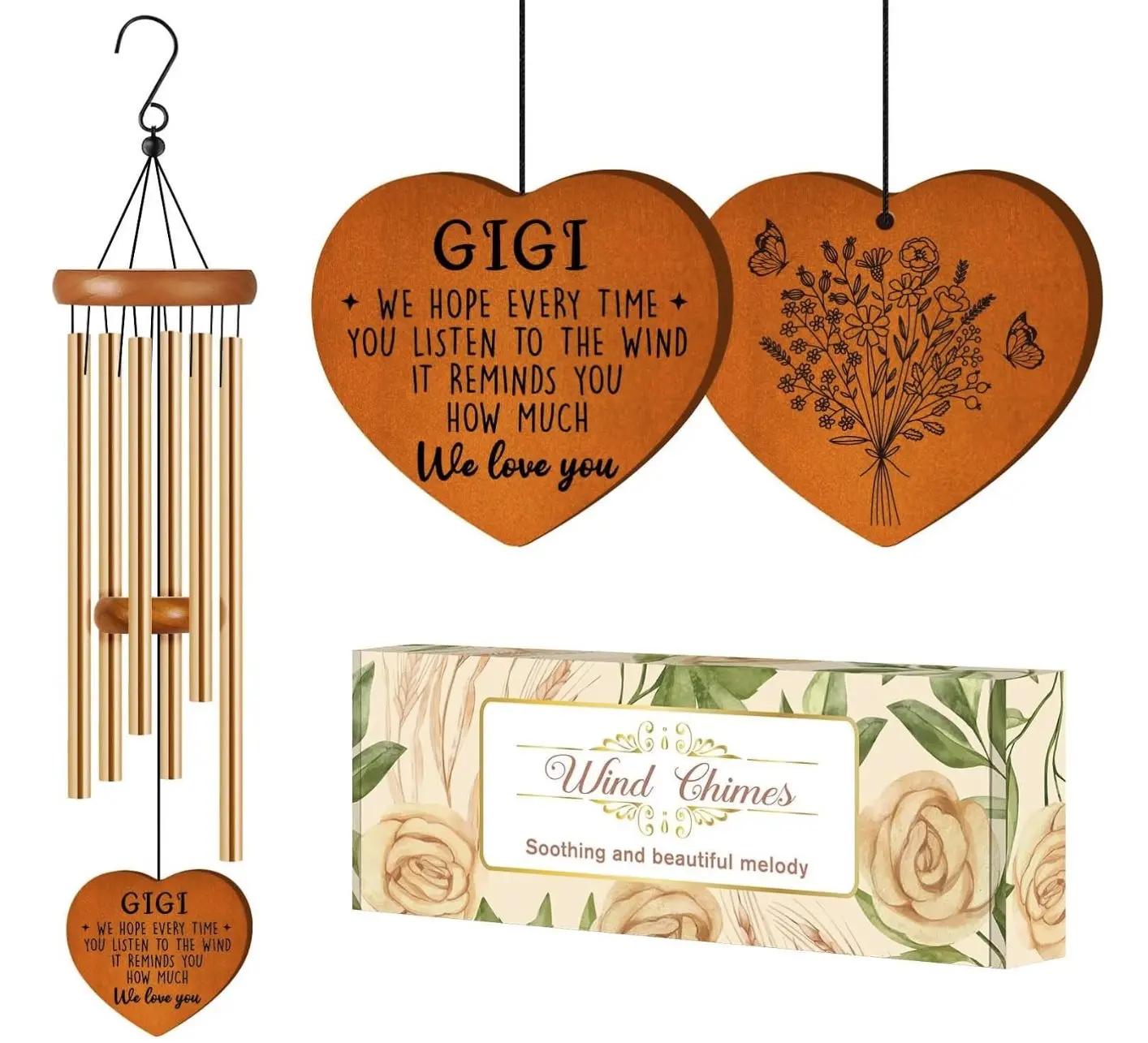 Gigi Gifts for Grandma, Unique Wind Chimes for Gigi Birthday, Best Gigi Gifts from Grandkids, Mothers Day for Gigi Grandma, 25.5inch, Silver