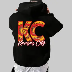 Hooded Sweatshirt with Kangaroo Pocket - Red & Golden Kansas City KC Team Spirit Design, Regular Fit Long Sleeve Hoodie for Fall/Winter