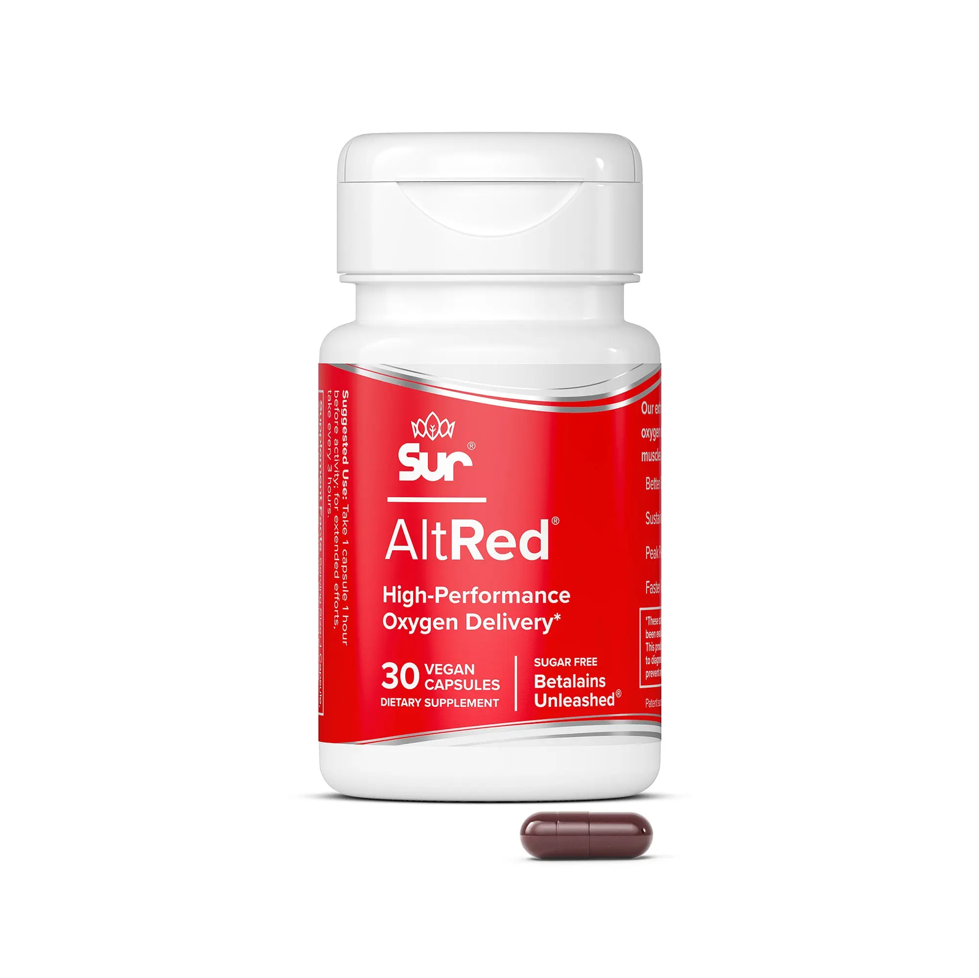 Sur AltRed - Sugar-Free Betalain Extract with Advanced Oxygen-Boosting Benefits - 30 Vegan Capsules - Fitness & Healthcare Supplement