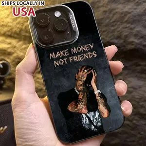 Phone case for iPhone 16 Pro Max 15 Plus 14 13 12 11 XR XS Make Money Not Friends Pattern Matte Military-Grade Drop Protection Silicone Cover