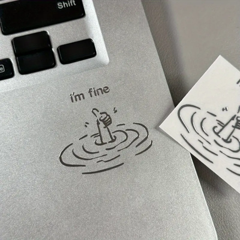3Pcs, 3D Personality Stickers, Waterproof Glossy Surface, Laptop and Phone Stickers, I'M Fine Funny Sarcastic Metal Stickers - Humorous'I'M Fine' Design, Disposable Easy-To-Peel DIY Tech Accessories