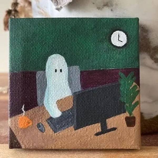 Ghost decor, corporate ghost, party ghost, couple ghosts, Mini Canvas Painting, Halloween Decor, tiny painting, aesthetic gift, cute gifts, personalized gifts, handmade paintings, multiple paintings