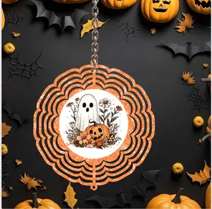 8-in UV-Coated Aluminum Halloween Ghost & Pumpkin Kinetic Wind Spinner Ornaments, Weather-Resistant Garden & Home Decor Piece