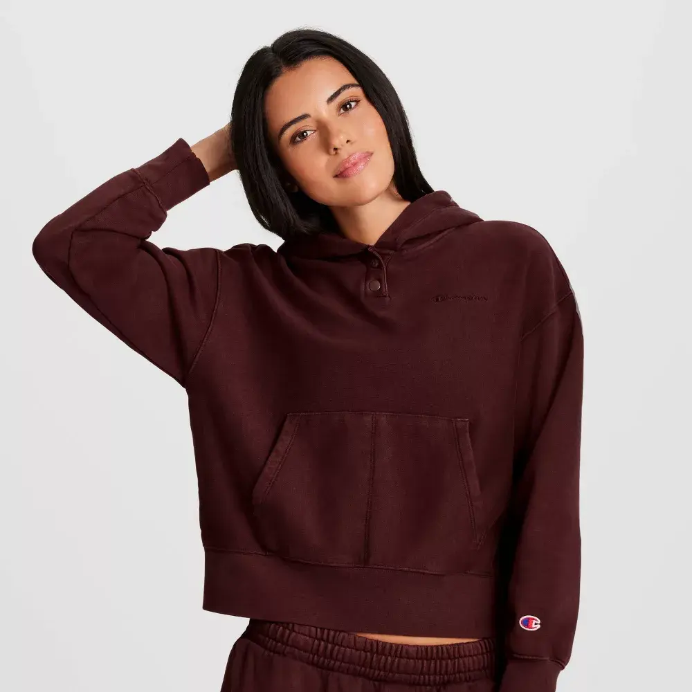 Champion Women's Vintage Wash Fleece Hooded Sweatshirt, Kangaroo, Fabric