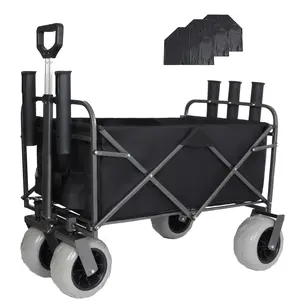 Donext Fishing Cart with Rod Holders Beach Wagon 500lbs Capacity All Terrain Steel Frame Utility Cart 9 Pneumatic Tires Strap Bag Black Waterproof Kit