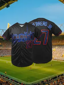 TORONTO And Number 27 Embroidery, Men's Short Sleeve V-neck Baseball Jersey, Comfy Top For Training And Competition