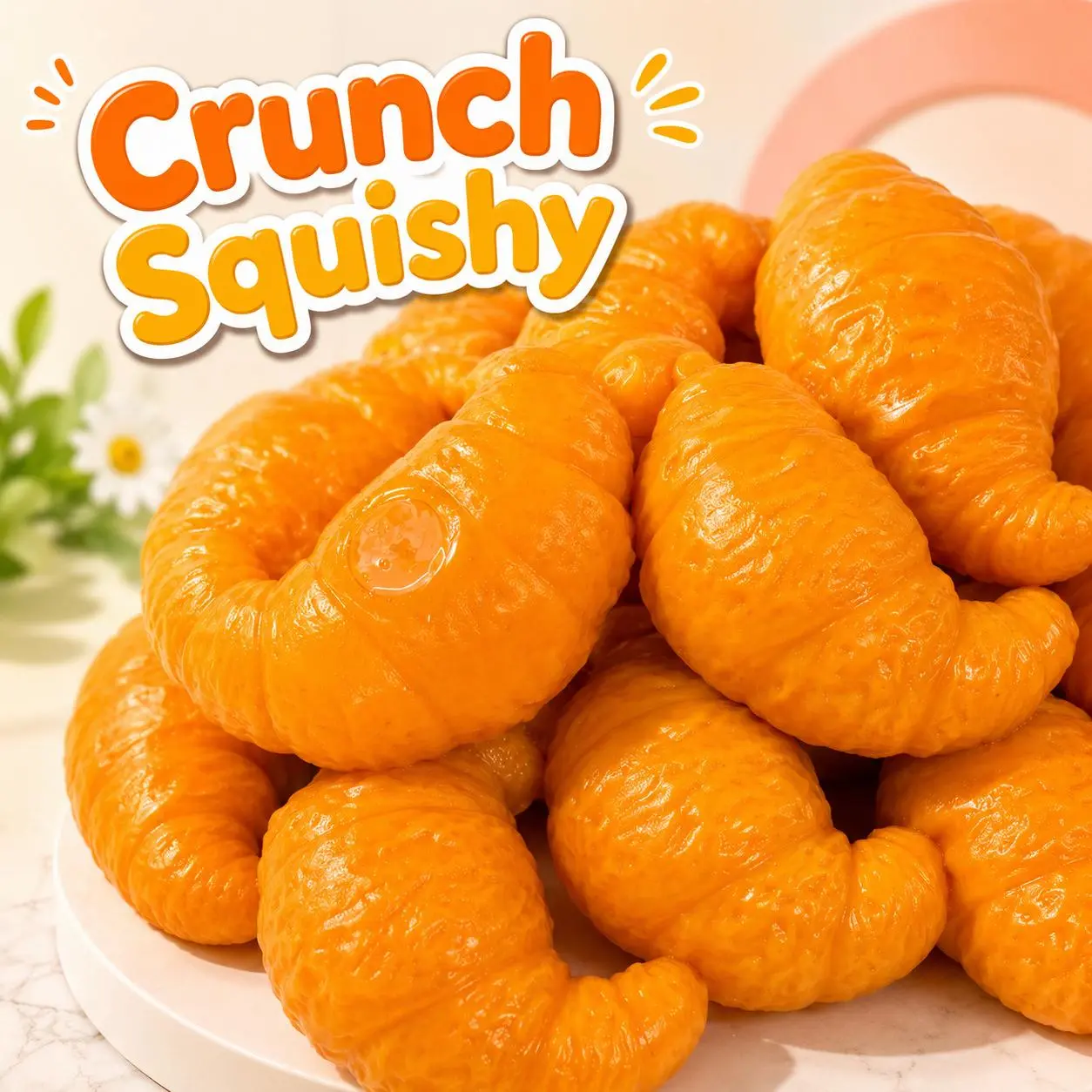 Crunch Croissant Squishy Stress Relief Toy, Slow Rebound Squeeze Fidget Gift Toy with Crispy Crinkle Sound, Realistic Pastry Desk To