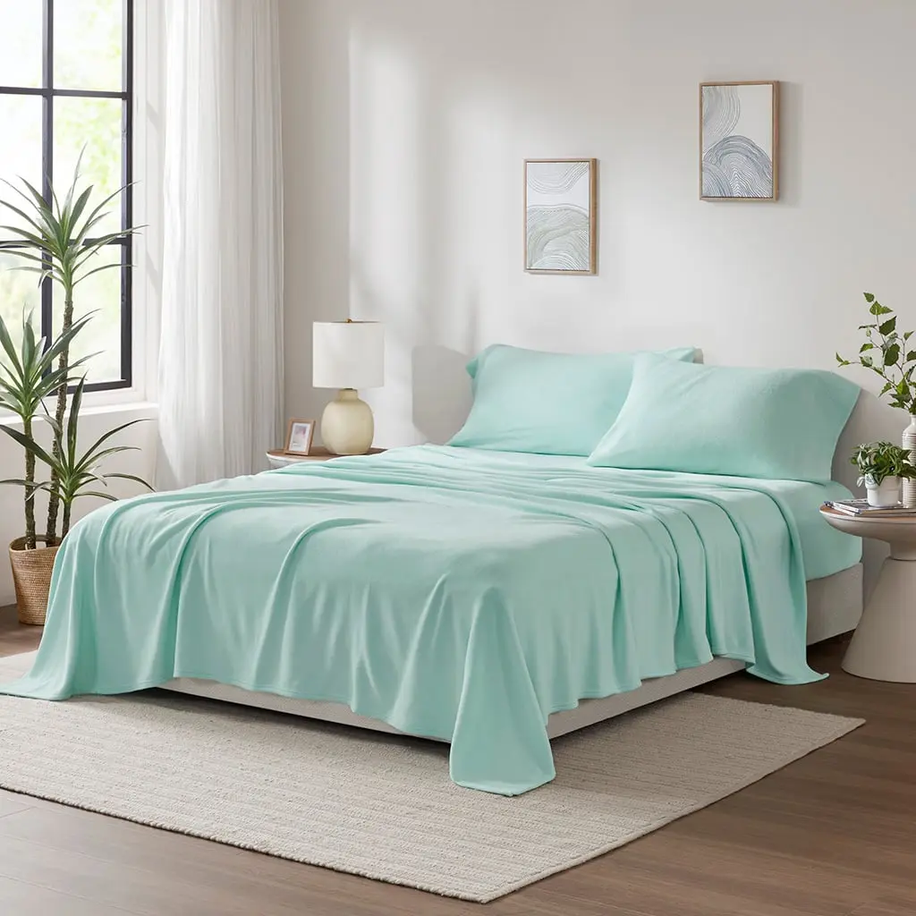 360 Stand True North Micro Fleece Bed Sheets Set - Twin Size Soft Bedding Sets for Twin Beds, Aqua (66x96x0.13in), Luxurious, Cozy Warmth, Oeko-Tex Safe (TN20-0589)