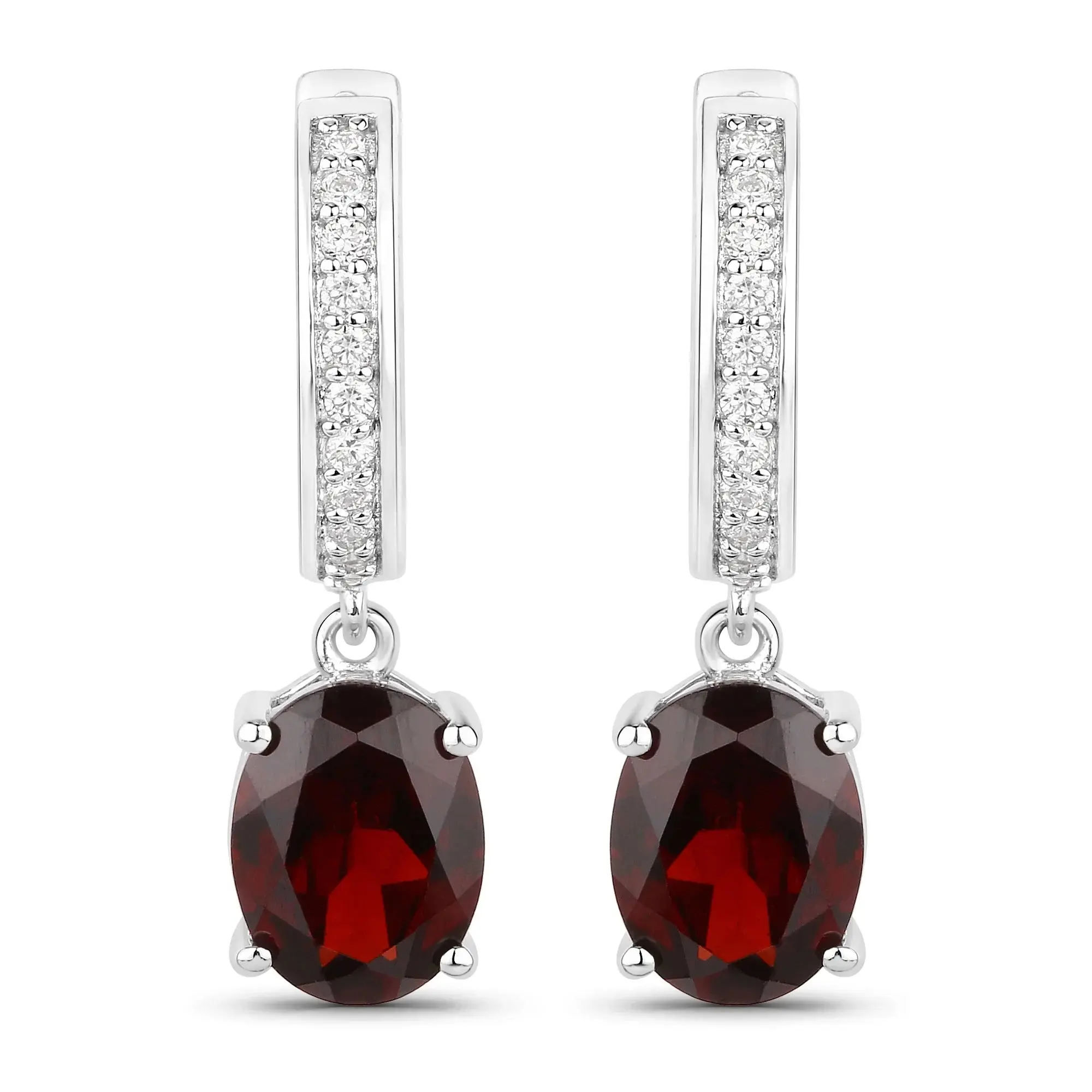 Natural Garnet Lab Diamond Dangle Earrings