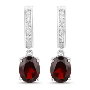 Natural Garnet Lab Diamond Dangle Earrings
