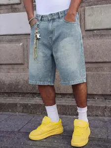 Men's Summer Casual Denim Shorts, Streetwear Street Style Vintage Wash Loose Five-Quarter Pants, Versatile Daily Wear Menswear Men's Mid-Length Jeans
