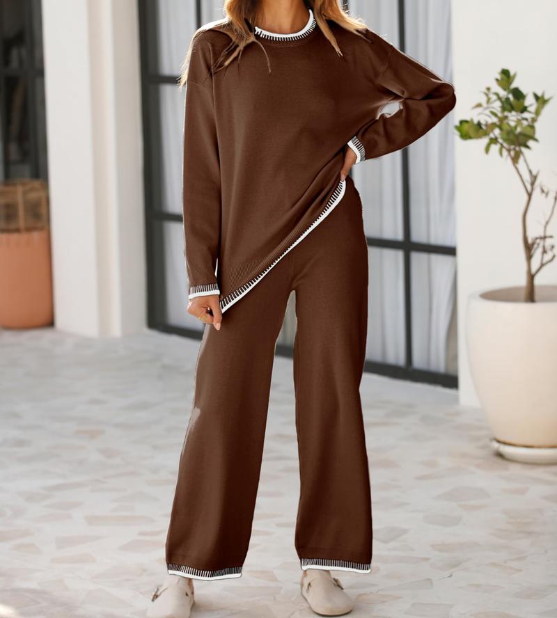 DUTUT Women's 2-Piece Sets Outfits Chic Comfortable Elastic Loungewear Crew Neck Pajama Matching Sweatsuit Set Casual Sweater High Waist Loose Fit Soft Stretchy Fabric Viscose Homewear Pjs DUTUT Women's 2-Piece Sets Outfits Chic Comfortable Elastic Loungewear Crew Neck Pajama Matching Sweatsuit Set Casual Sweater High Waist Loose Fit Soft Stretchy Fabric Viscose Homewear Pjs