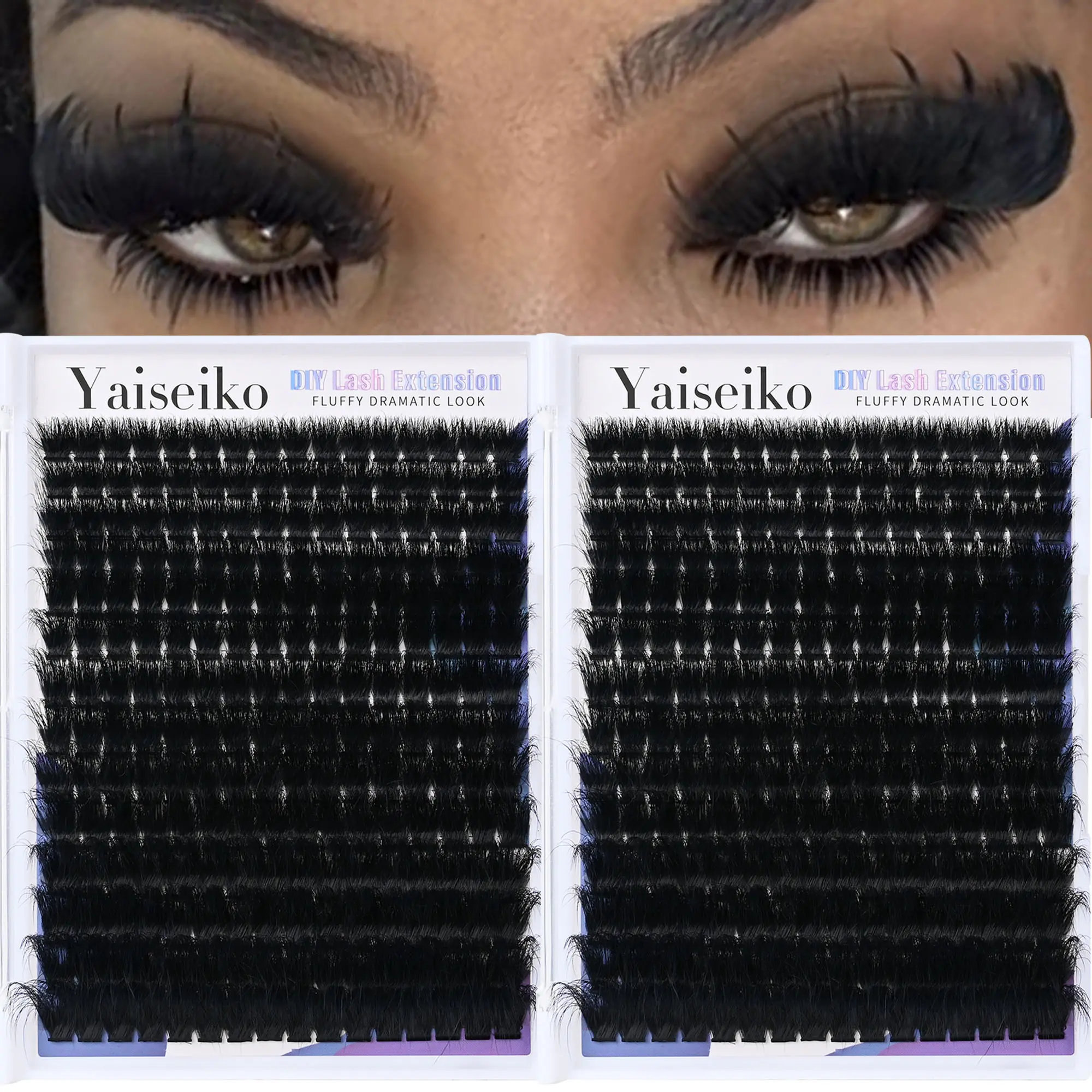 2Pack Yaiseiko Fluffy Lash Clusters 300D Thick Long 12-25mm Volume Cluster Eyelash Extensions 224Pcs Wispy Individual Lashes D Curl Waterproof Eyelash Clusters Soft False Eyelashes DIY at Home