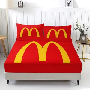 Mcdonald's Bed Sheet Set (includes 1 Fitted Sheet & 2 Pillowcases), Soft Bedding Set, Non-Slip Dustproof Cover for Teenagers' Bedroom Decor