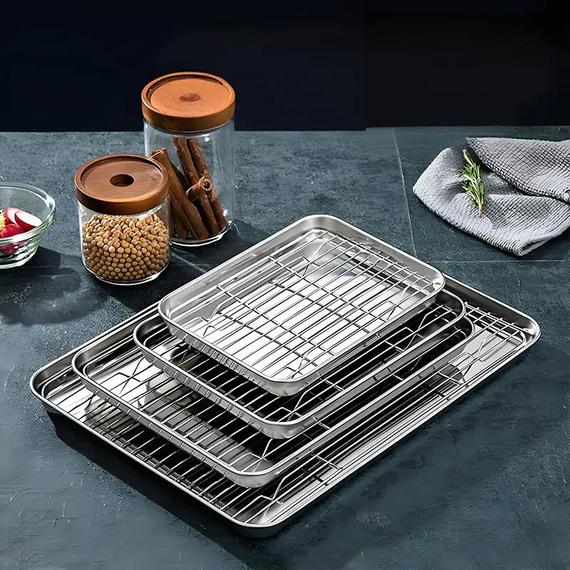 Stainless Steel Baking Sheet Pan - Oven-Safe, Non-Warp for High Heat - Home Baking Cookie Tray Bakeware for Kitchen Home Supplies