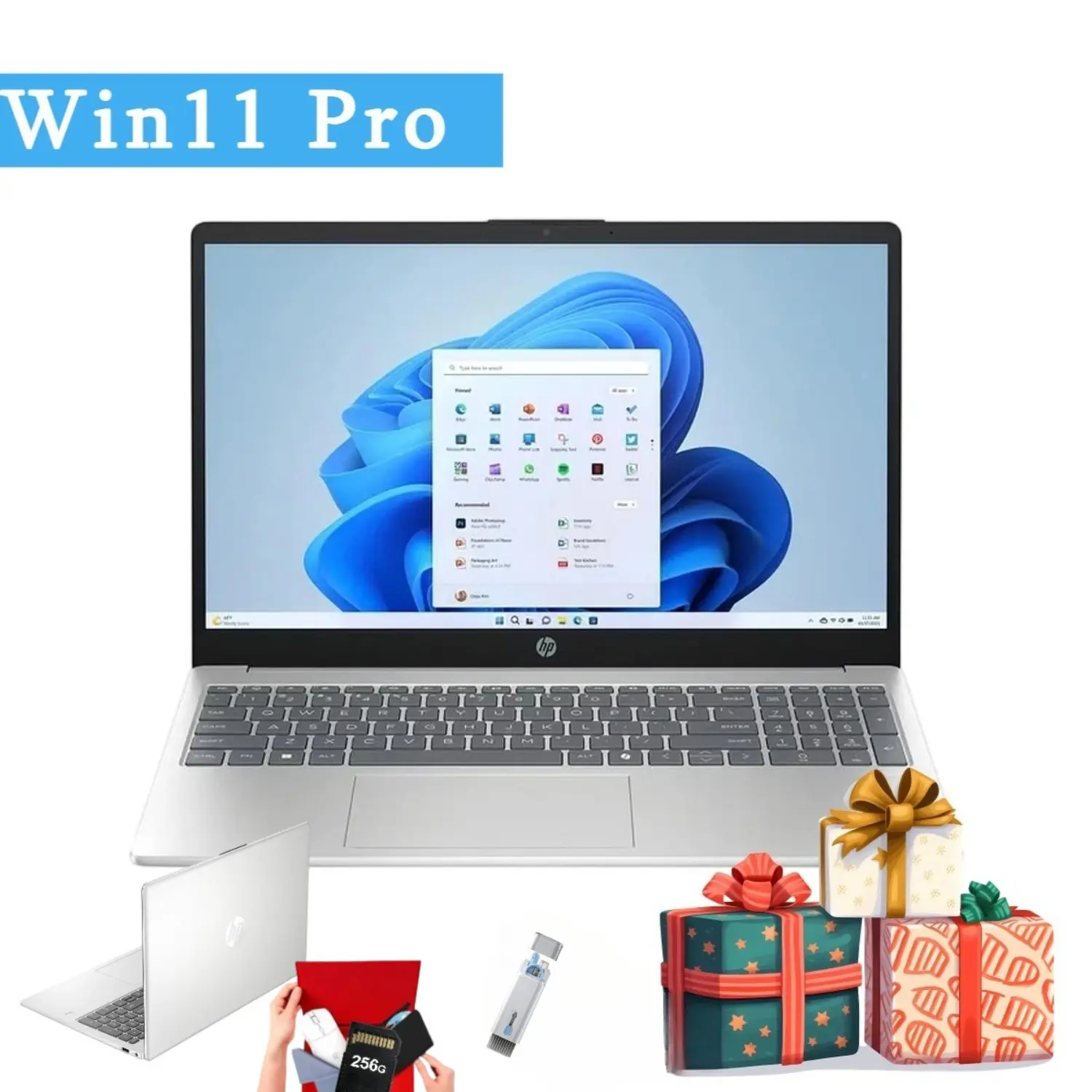 HP 15.6" Laptop - Intel i3-N305 CPU, Up to 32GB RAM, 512GB SSD, Win11 Pro, Business Study Use, HDMI USB C Ports, Cordless Capable, Batteries Included, Silver, Bundled Accessory