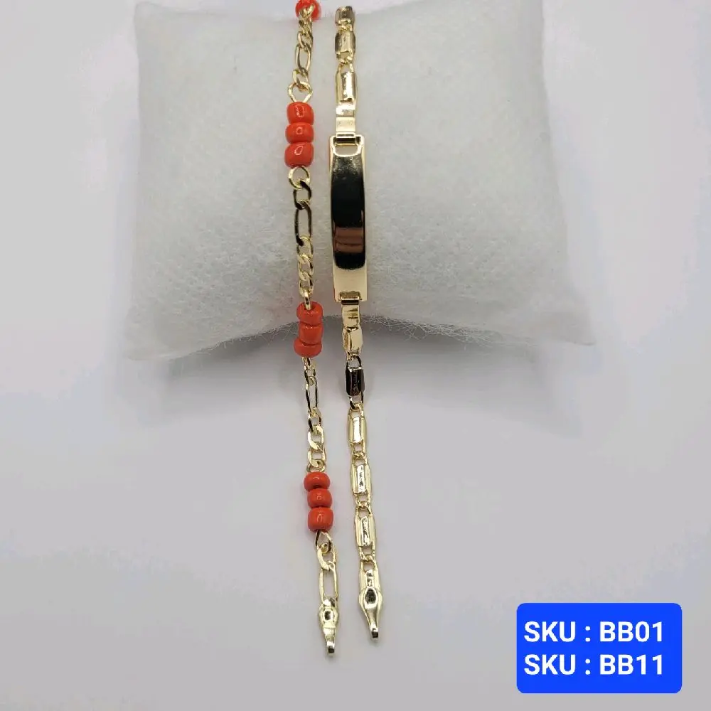 Evil Eye Protection Bracelet & ID Figaro Style Laminated-Gold 6 Inches Adjustable for Babies Stylish Protective Accessory Comfortable Fit Versatile Design Jewerly No Engraving. SKU BB01 BB11