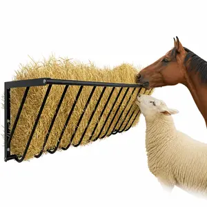 Wall‑Mounted Goat Hay Feeder with Blanket Holder, 63 Inch 67 Gallon Heavy‑Duty Steel Hay Rack, Suitable for Horse Stalls, Goat Sheds & Sheep Barns, Multi‑Functional for Feeding & Storage, Indoor & Outdoor Farm Use