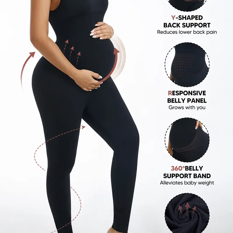 Women's Casual Solid Color Maternity Jumpsuit, Pregnancy, High Waist Belly Support Full-Length One-Piece, Elastic Comfortable Design for Expecting Moms, Prenatal Maternity Clothing, Maternity Outfits, Maternity Clothes, Maternity Apparel, Maternity Wear