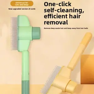 Self-Cleaning Pet Brush for Dogs and Cats, Dual-Length Stainless Steel Teeth Grooming Tool for Shedding, Matted Fur and Flea Removal, Ideal for Short-Haired Pets