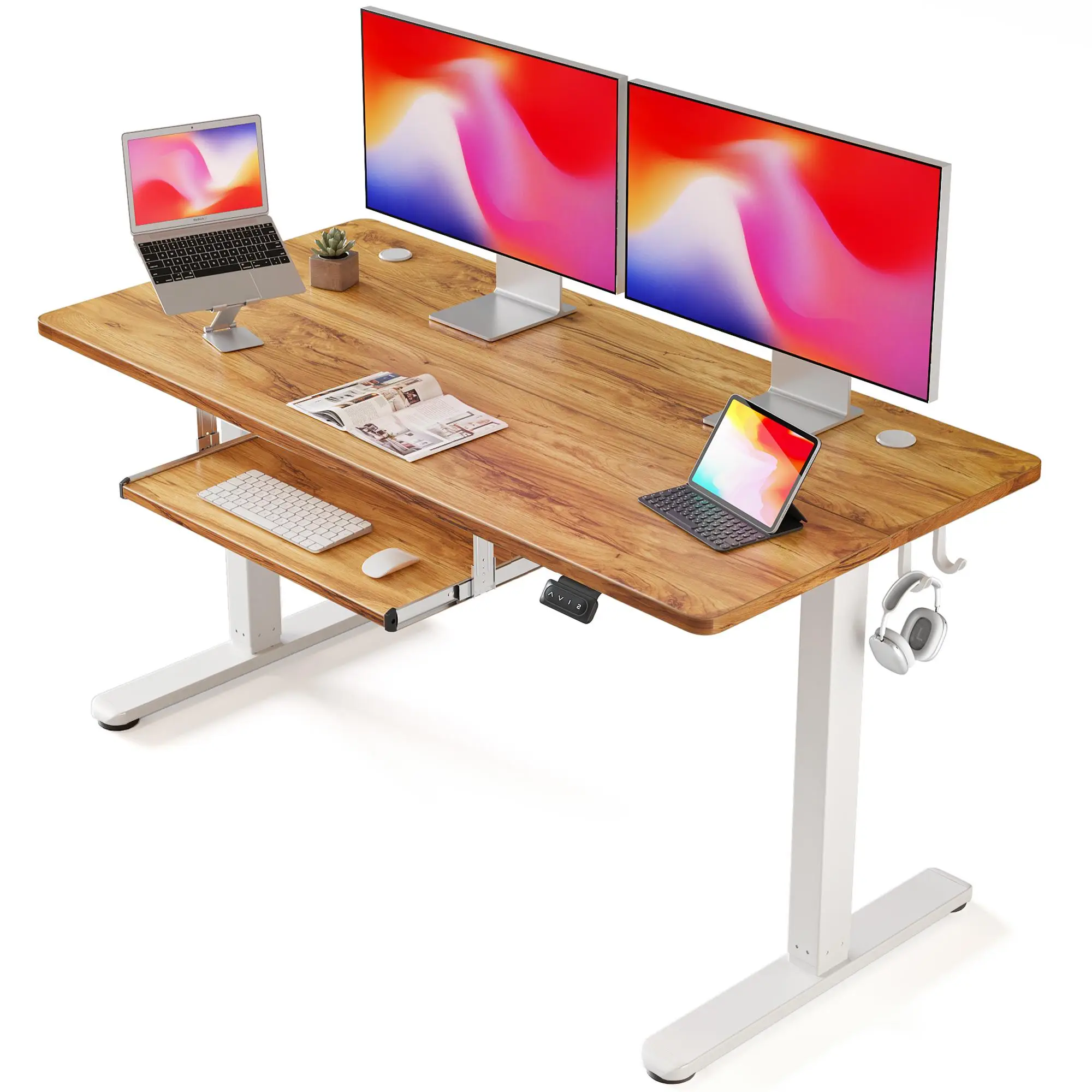 【Super Deal】FEZIBO Height Adjustable Standing Desk with Double Drawer, Stand Up Desk with Storage Shelf, Sit Stand Desk black sturdy, Electric Desk