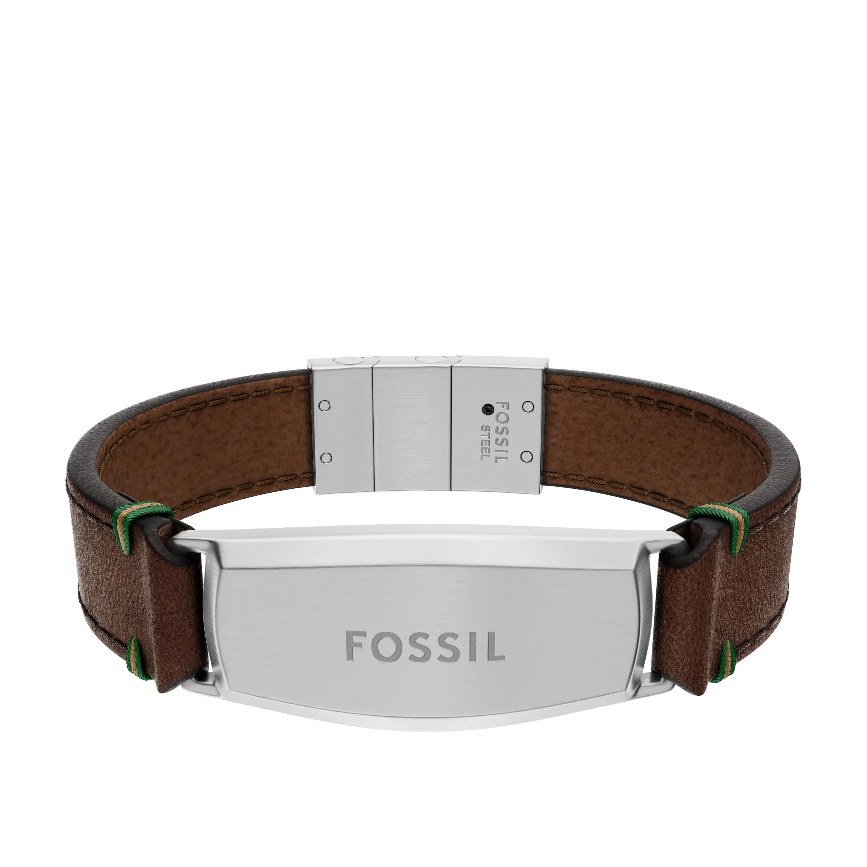 Fossil Men's Topstitch Brown Leather ID Bracelet