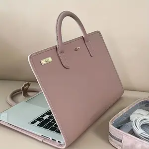 Women's Laptop Bag with Handle - Elegant Pink Synthetic Leather-like Laptop Case, Scratch-Resistant Protective Sleeve Compatible with MacBook, Lenovo, Xiaomi, Huawei - Lightweight for Office, Travel, School ,Cute Laptop Bag, Smooth Texture Finish