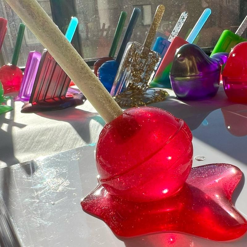 Retro Resin Art Melted Lollipop Ring & Pen Holder Desk Decor Candy Art Glitter Finish