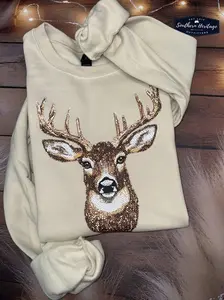 Southern Heritage Faux Rhinestone Deer Graphic Crewneck Casual Sweatshirt Fit Unisex for Everyday Wear