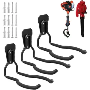 Garden Power Tool Hanger - Garage Wall Hooks, Weedeater & String Trimmer Hanger - Utility Hooks for Garage Tool Organizers and Storage - Black, 3 count