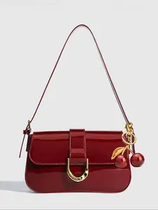 Women's Cherry Decor Shoulder Bag, Fashionable PU Leather Crossbody Bag for Daily Used, Casual Trendy Versatile High-quality Daily Commuting Bag, Crossbody Shoulder Purses