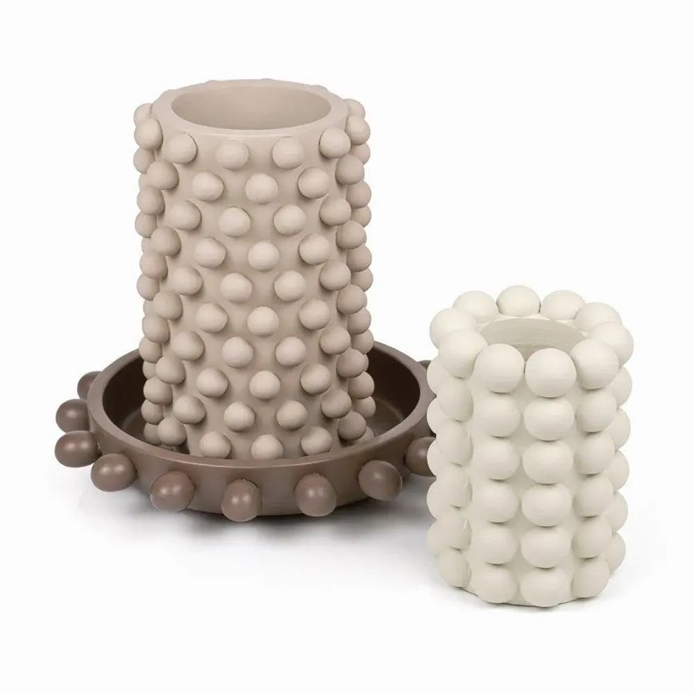 Petra Modern Minimalist Handmade Concrete Bubble Cylinder Vase Set with Decorative Tray, Home Decor Accessory, Cylinder Flower Pots, Decorative Design Flower Pots