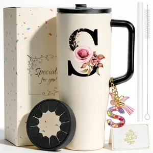 Personalized Monogram 40oz Tumbler with Handle, Detachable Universal Cup Insulator , Leak-Proof Insulated Mug with Keychain Card, Class of 2026 Graduation Gift