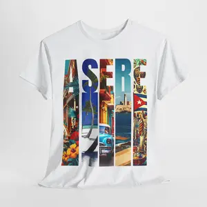 Unisex Printify Heavy Cotton Tee - Classic Cuban Culture Design - Casual Casual Classic Fabric Fashion Menswear Top Basic Medium Personalized Shirt Smooth Underwear Man Streetwear Crewneck Round Neck T-Shirt Tropical