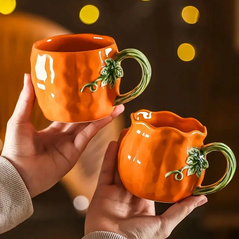 Creative Ceramic Pumpkin Coffee Cup Kids Fruit Mug Home Office Breakfast Milk Drink Mug Fall Themed Ornament