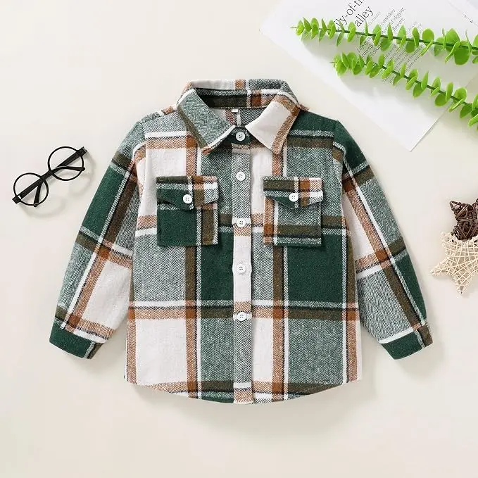 Kids Little Boys Girls Baby Long Sleeve Button Down Red Plaid Flannel Shirt Plaid Girl Boy NB-6T