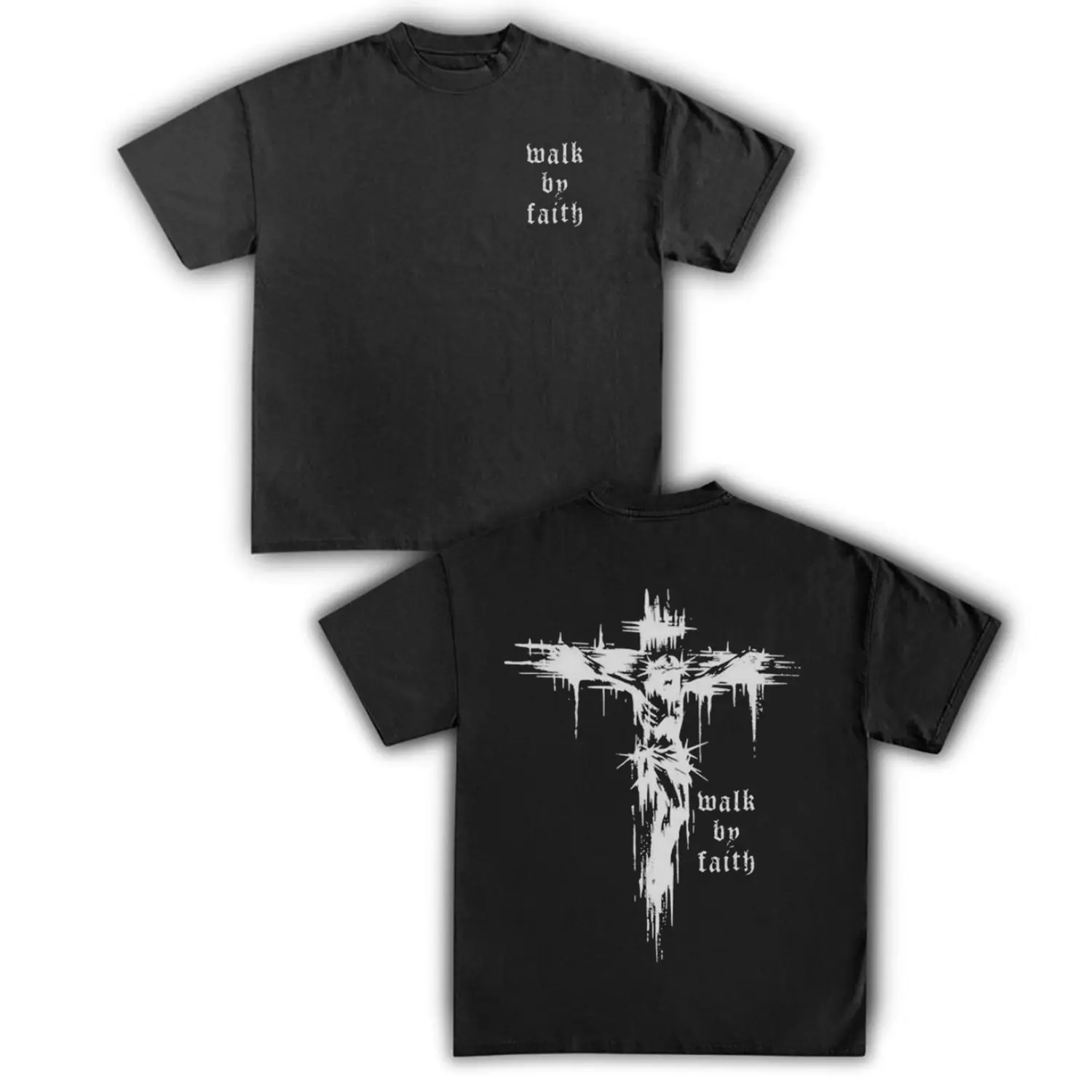 [🙏Sale Up To 50%]Unisex Walk by Faith Christian T-Shirt – Bold Cross Graphic Tee – Faith-Based Streetwear for Believers – Oversized Vintage Religious Shirt