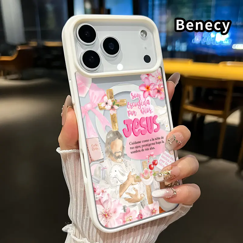 Magnetic Phone Case Supports Wireless Charging for iPhone 17 16  Pro Max Plus 15 14 13 12 11 Air E Retro Jesus Pattern Non-Yellowing Silicone Transparent Acrylic Drop Protective Cover